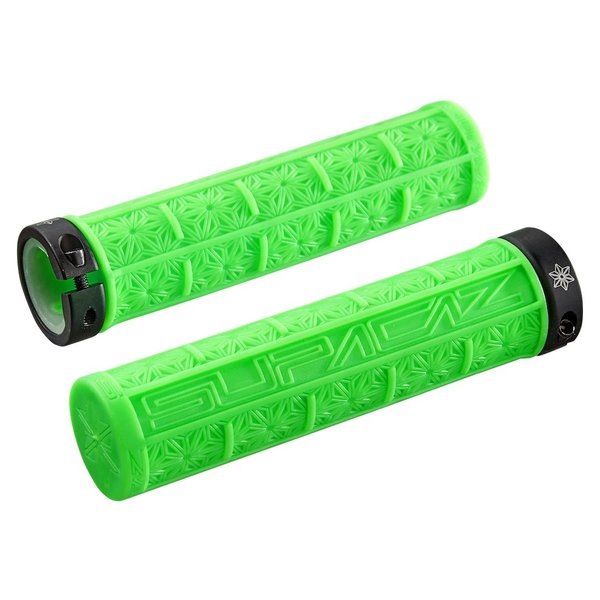 Supacaz Grizips BMX or MTB bicycle flangeless grips w/ single locking collar - NEON GREEN