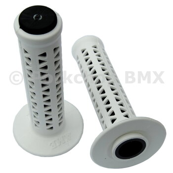 A'ME ***BLEMISH*** AME old school BMX Unitron bicycle grips - WHITE over BLACK ***BLEMISH***