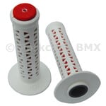 A'ME ***BLEMISH*** AME old school BMX Unitron bicycle grips - WHITE over RED ***BLEMISH***