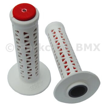 A'ME ***BLEMISH*** AME old school BMX Unitron bicycle grips - WHITE over RED ***BLEMISH***