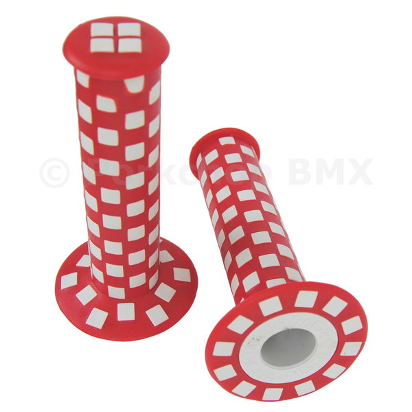 Porkchop BMX ***BLEMISH*** Checkerboard BMX bicycle grips - 125mm - RED and WHITE ***BLEMISH***