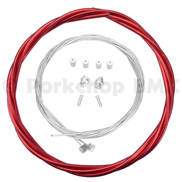 Porkchop BMX Basic Bicycle Brake Cable Kit for BMX/MTB - SHINY CHROME RED