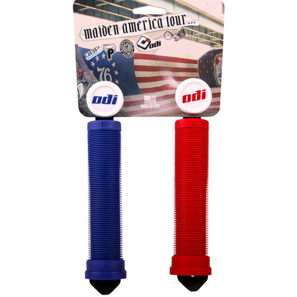 ODI ODI BMX Attack Longneck open end BMX flangeless bicycle grips with bar ends 133mm "MAIDEN AMERICA EDITION" RED & BLUE w/ WHITE bar ends