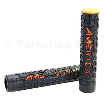 A'ME AME BMX MTB flangeless bicycle grips - ZYGO - Black Outer / Orange Inner