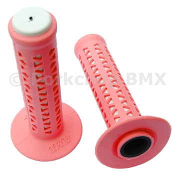A'ME ***BLEMISH*** AME old school BMX Unitron bicycle grips - PINK over WHITE ***BLEMISH***