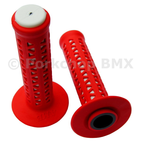 A'ME ***BLEMISH*** AME old school BMX Unitron bicycle grips - RED over WHITE ***BLEMISH***