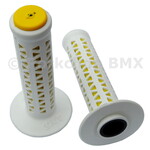 A'ME ***BLEMISH*** AME old school BMX Unitron bicycle grips - WHITE over YELLOW ***BLEMISH***