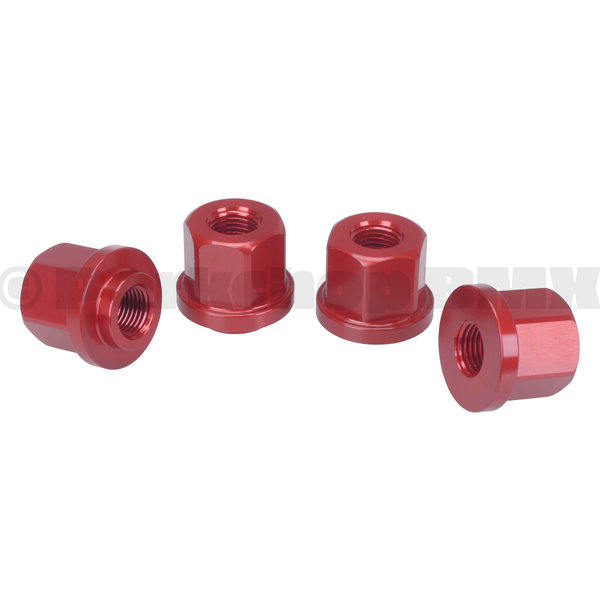 Porkchop BMX 3/8" X 26T axle nut set with 2x nuts to fit 14mm drop outs and 2x to fit regular 3/8" drop outs (SET OF 4) RED