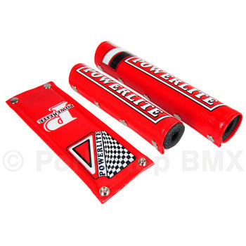 Powerlite Officially licensed Powerlite 3 Piece VINYL old school BMX Bicycle Padset - RED