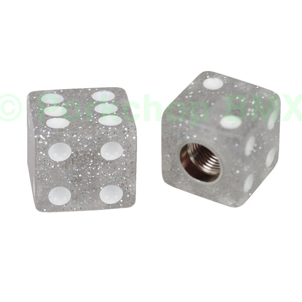 Porkchop BMX Porkchop Dice Bicycle Tire Schrader Valve Caps (pair) - SILVER CLEAR GLITTER
