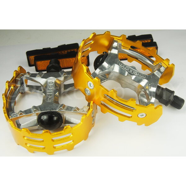 Wellgo ***BLEMISH*** Wellgo XC-II style bear trap alloy BMX bicycle pedal 9/16" GOLD ***BLEMISH***