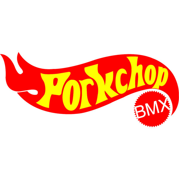 Porkchop BMX Porkchop BMX "HOT WHEELS" decal sticker 3 3/4" x 1 3/4" RED/YELLOW