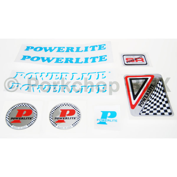 Powerlite 1978-83 Powerlite  old school BMX bicycle decal SET - LIGHT BLUE SHADOW FRAME / LIGHT BLUE SOLID FORK (officially licensed)