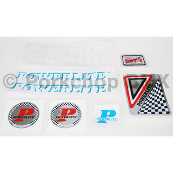 Powerlite 1978-83 Powerlite  old school BMX bicycle decal SET - LIGHT BLUE SHADOW FRAME / WHITE SOLID FORK (officially licensed)