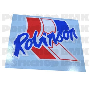 Robinson 1985-86 Robinson headtube old school BMX bicycle decal RED/BLUE on WHITE vinyl (EACH)