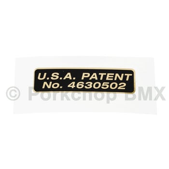 Schwinn Schwinn 1987 Free Form Handlebar PATENT 4630502 old school BMX bicycle decal BLACK on GOLD FOIL (officially licensed)