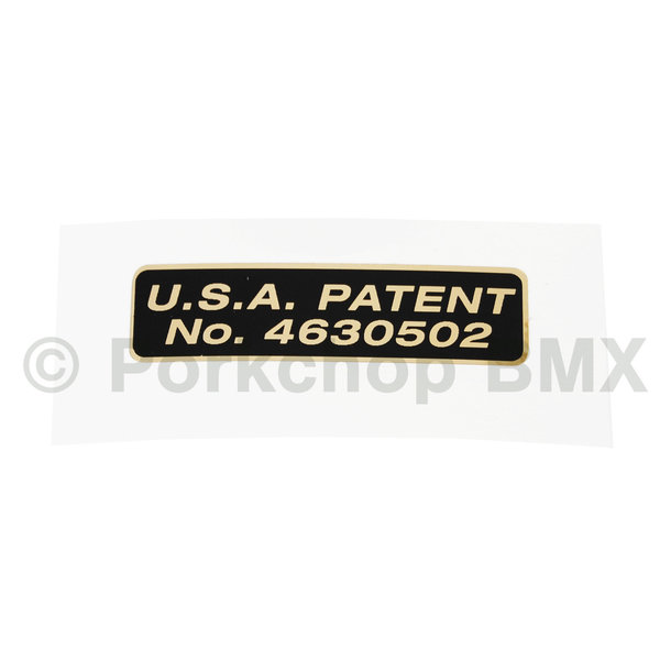 Schwinn Schwinn 1987 Free Form Handlebar PATENT 4630502 old school BMX bicycle decal BLACK on GOLD FOIL (officially licensed)