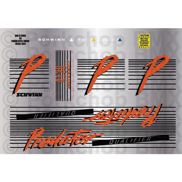 Schwinn 1985-86 Schwinn Predator Qualifier complete decal set (for CHROME frames)