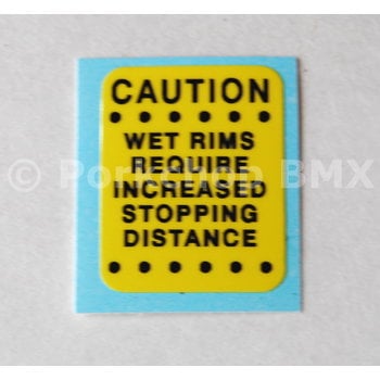 Schwinn Early Schwinn BMX "Wet Rims" warning decal (Taiwan made bikes)