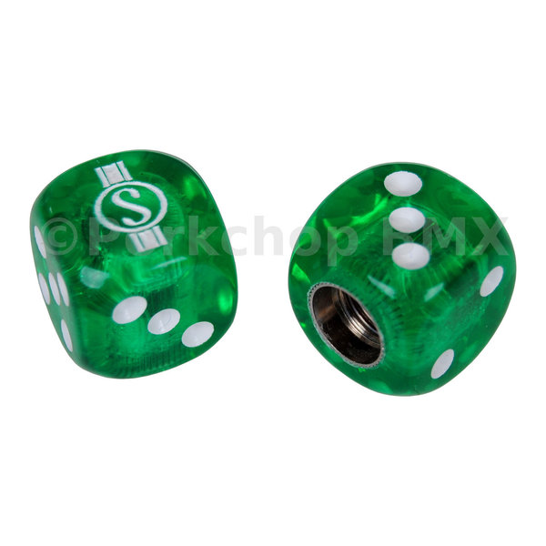 Schwinn Schwinn Krate  Stingray "S" Dice Bicycle Tire Valve Caps (pair) - CLEAR GREEN