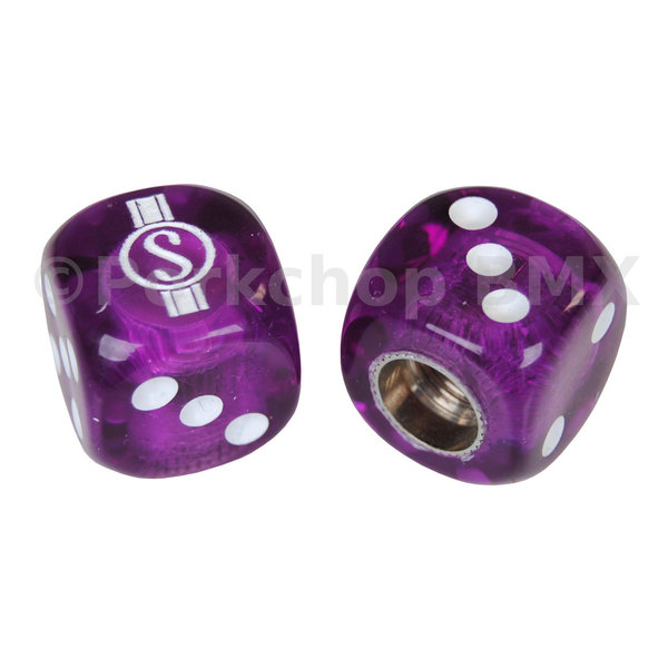 Schwinn Schwinn Krate  Stingray "S" Dice Bicycle Tire Valve Caps (pair) - CLEAR PURPLE