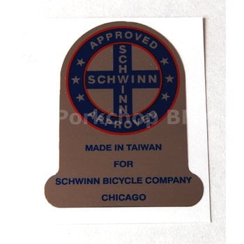 Schwinn 1980-81 Team Schwinn frame "Made in Taiwan" seat mast decal