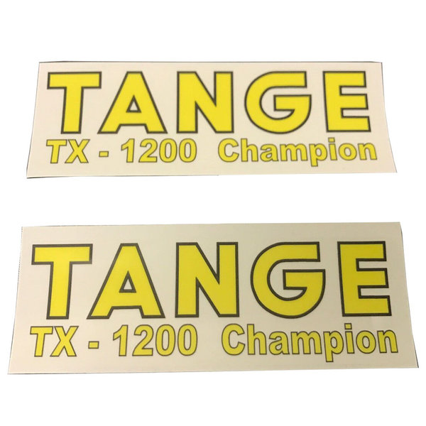 Tange Tange old school BMX TX-1200 fork decals - BLACK OUTLINE OVER BRIGHT YELLOW LETTERS - (PAIR)