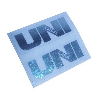 Air-Uni Uni Turbo old school BMX seat SQUARE logo decal PAIR- CHROME on CLEAR vinyl