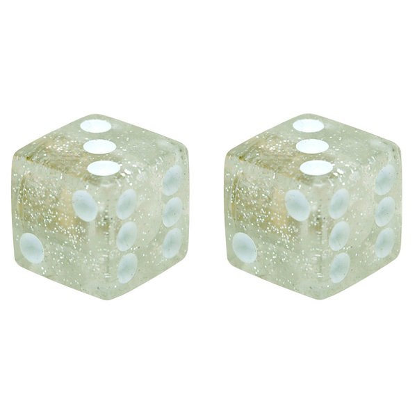 Trik Topz Dice Bicycle Schrader Valve Caps (pair) CLEAR GLITTER