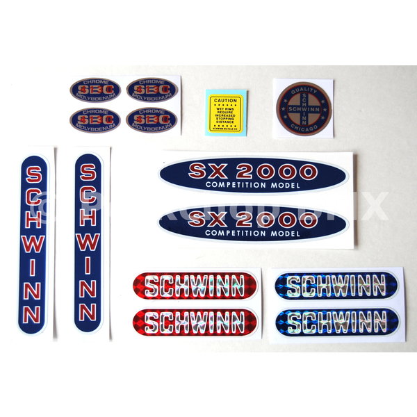 Schwinn 1980 (late) Schwinn SX2000 "oval style" complete decal set (officially licensed)