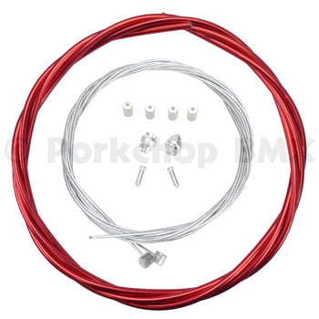 Porkchop BMX Premium Bicycle Brake Cable Kit for BMX/MTB - SHINY CHROME RED