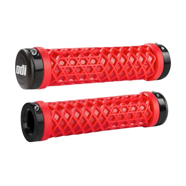 ODI ODI LOCK-ON VANS BMX or MTB bicycle flangeless grips - RED w/ SOLID BLACK COLLARS