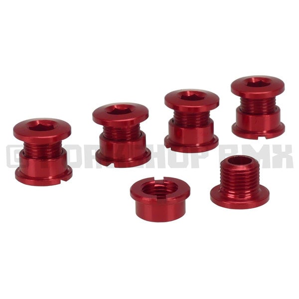 Porkchop BMX Aluminum alloy BMX bicycle chainring bolts - set of 5 - RED