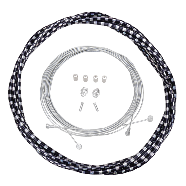 Porkchop BMX Bicycle Brake Cable Kit for Drop Bar Road - SILVER PRISM/BLACK CHECKERBOARD