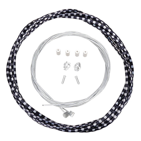 Porkchop BMX Premium Bicycle Brake Cable Kit for BMX/MTB - SILVER PRISM/BLACK CHECKERBOARD