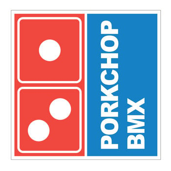 Porkchop BMX Porkchop BMX "DOUBLE HAM" decal sticker 3 1/2" square RED/BLUE