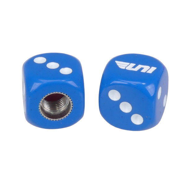Air-Uni Uni Dice Bicycle Tire Valve Caps (pair) - BLUE w/ WHITE PIPS