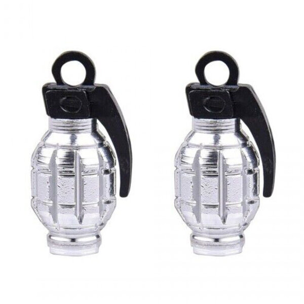 Trik Topz Bicycle Valve Caps (pair) - HAND GRENADE - CHROME