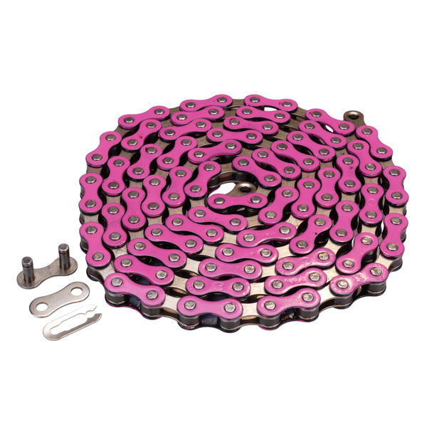 Yaban S410 BMX bicycle chain 1/2" X 1/8" 112L NICKEL inner HOT PINK outer