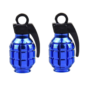 Trik Topz Bicycle Valve Caps (pair) - HAND GRENADE - CHROME COBALT BLUE