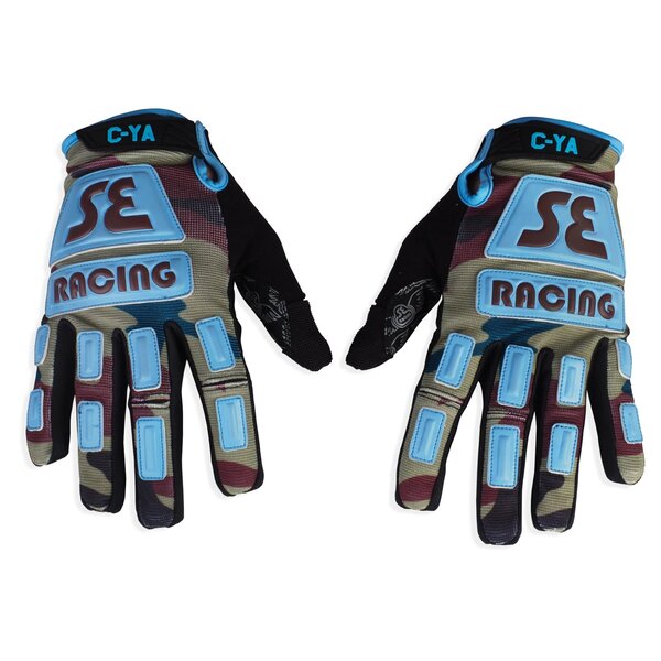 SE Racing SE Racing Retro BMX Gloves - CAMO/BABY BLUE/BLACK