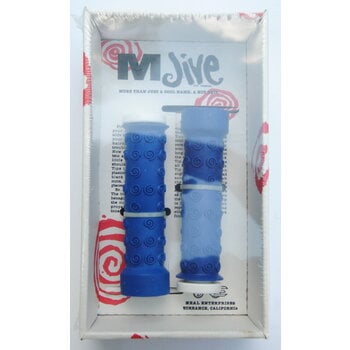 Neal Enterprises M Jive Handles old school BMX or MTB flangeless grips - BLUE w/ WHITE ends - NOS!