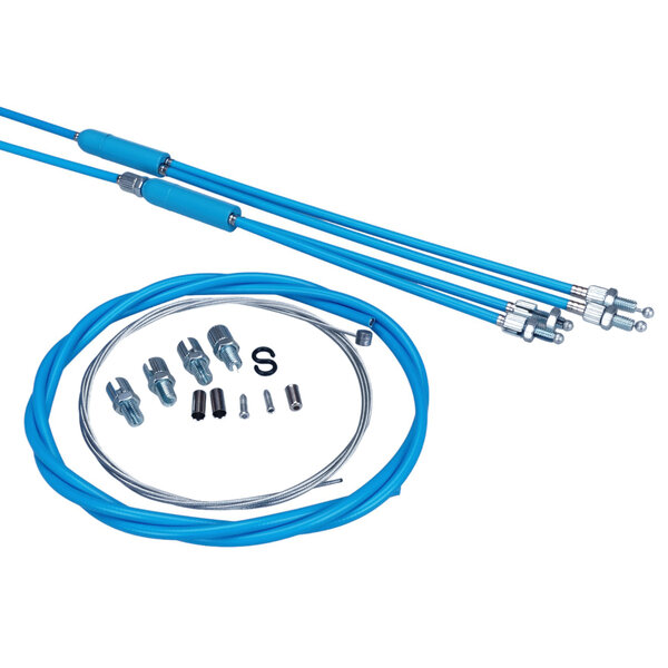 Porkchop BMX Upper & lower gyro cables w/ front cable for old school BMX - MEDIUM BLUE