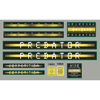Schwinn 1983-84 Schwinn Predator COMPETITION "Atari" decal set - GREEN/YELLOW