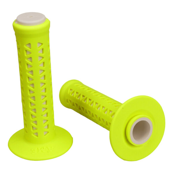 A'ME AME old school BMX Unitron bicycle grips - FLUORESCENT YELLOW over WHITE