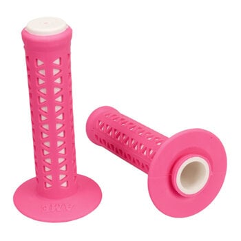 A'ME AME old school BMX Unitron bicycle grips - FLUORESCENT PINK over WHITE