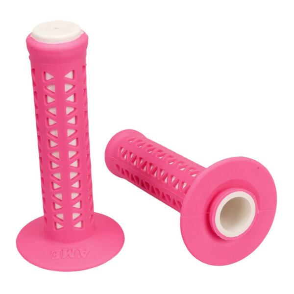 A'ME AME old school BMX Unitron bicycle grips - FLUORESCENT PINK over WHITE