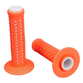 A'ME AME old school BMX Unitron bicycle grips - FLUORESCENT ORANGE over WHITE