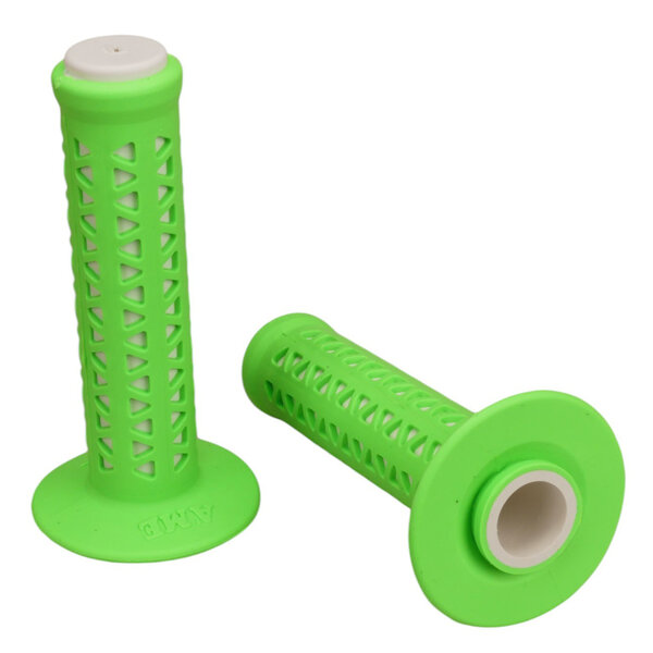 A'ME AME old school BMX Unitron bicycle grips - FLUORESCENT GREEN over WHITE