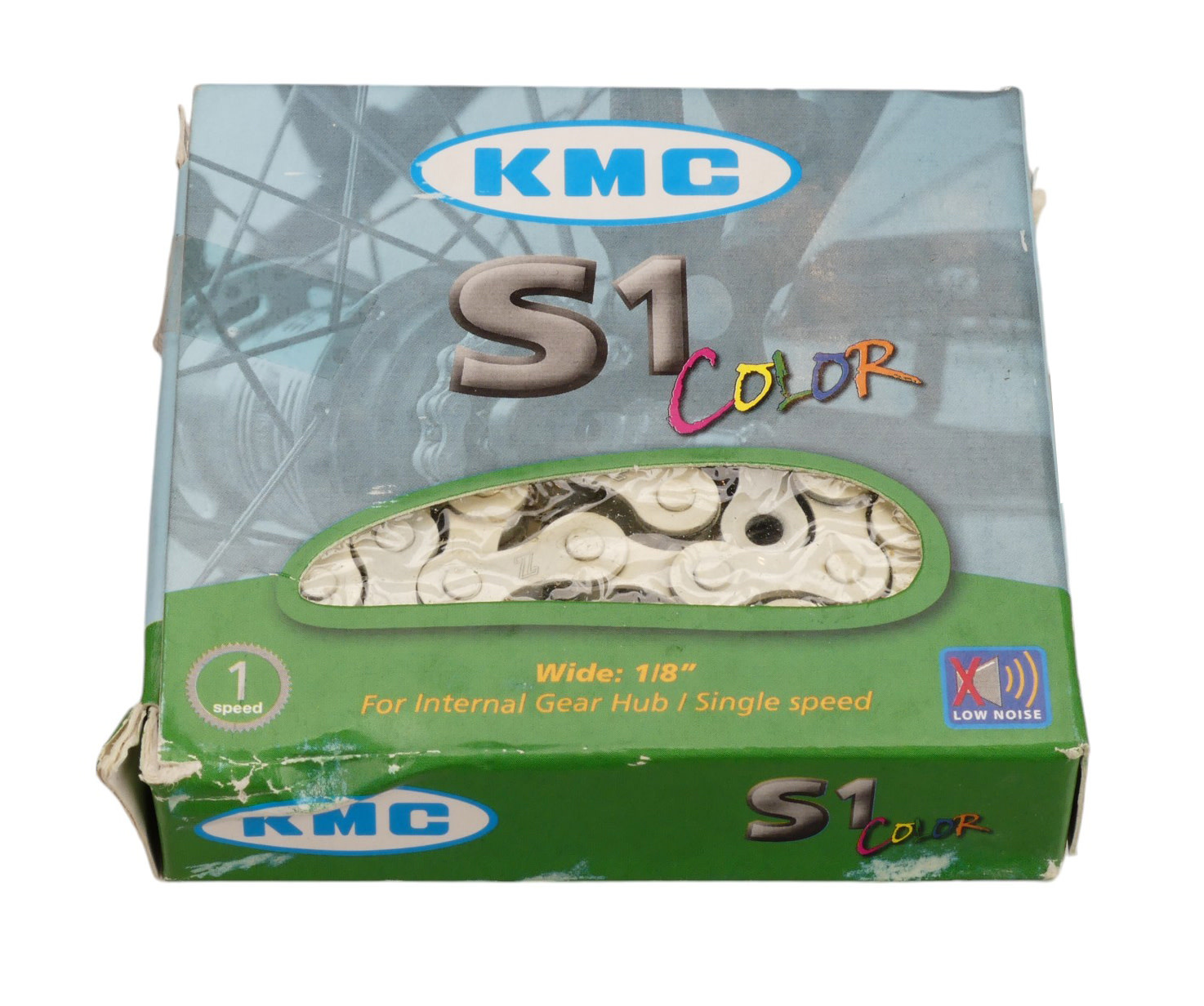 KMC BMX Bicycle Chain S1 1 2 X 1 8 112L WHITE NOS Porkchop BMX